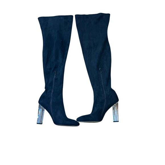 Black Over-The-Knee Boots With Clear Block Heels Public Desire Faux Suede Sz 9 - Picture 1 of 6